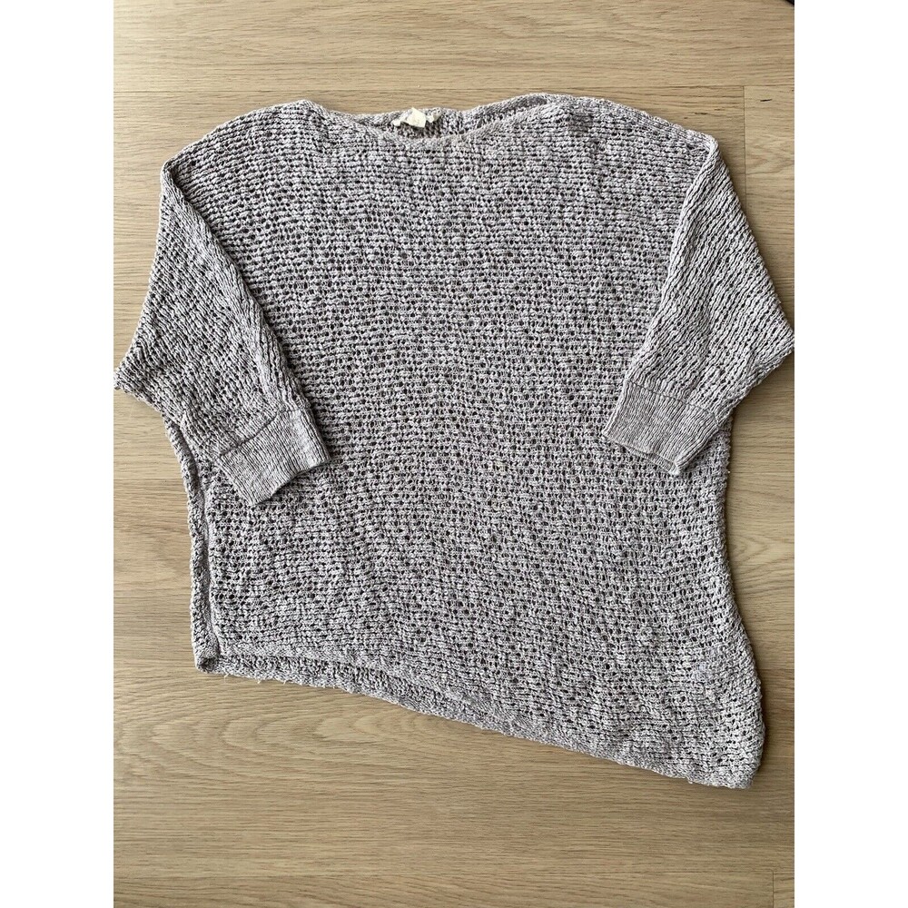 EILEEN FISHER Grey Organic Cotton Nubble Mesh Asymmetrical Sweater XS